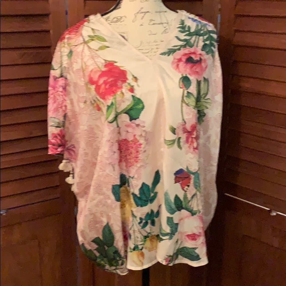 Johnny Was Large 100% Silk Kimono Botan Top NWT